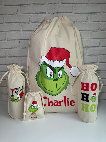 Personalised Christmas Gift Bags / Sacks - Grinch