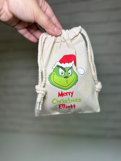 Personalised Christmas Gift Bags / Sacks - Grinch