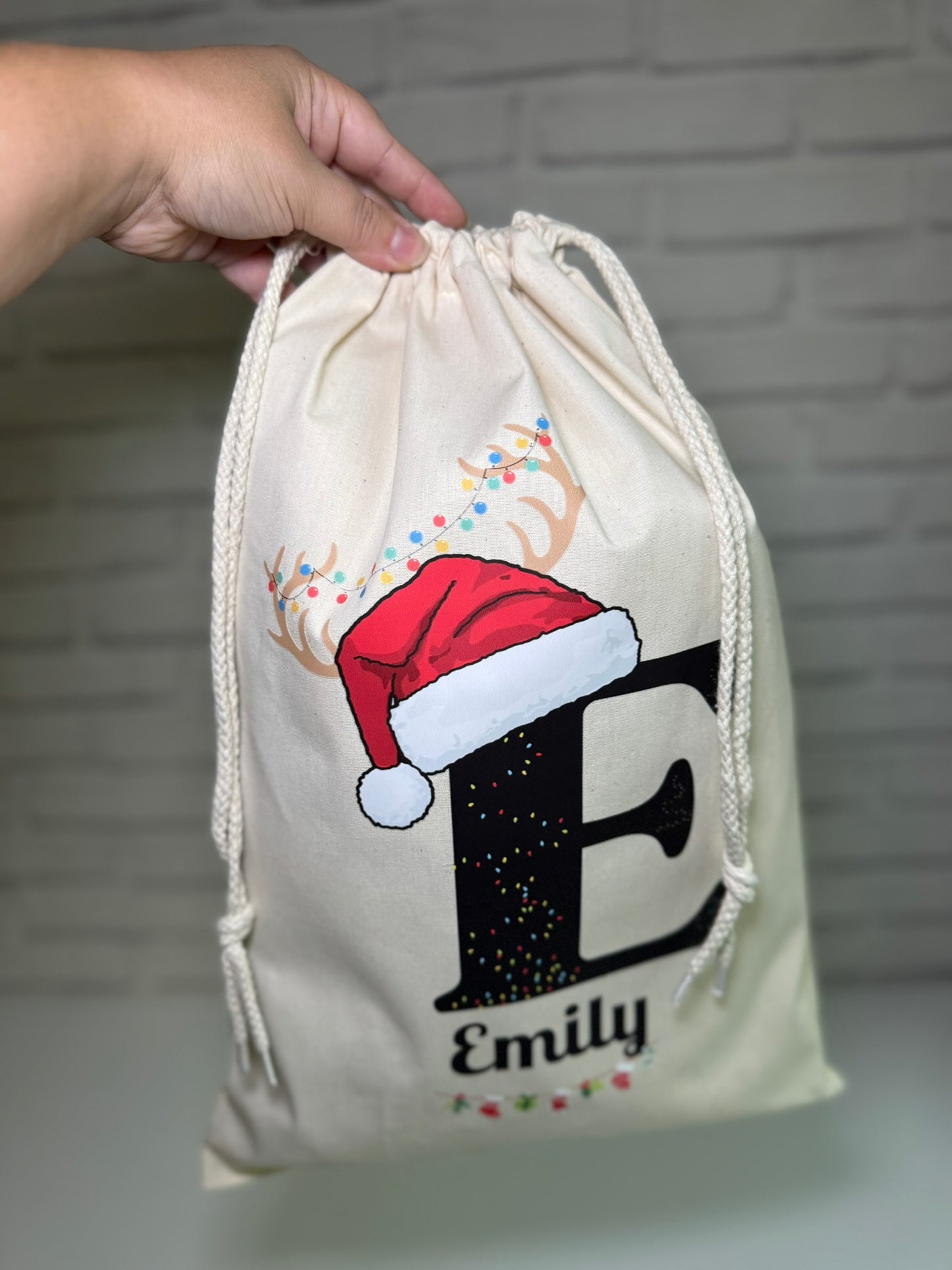 Personalised Christmas Gift Bags / Sacks - Letter & Santa Hat