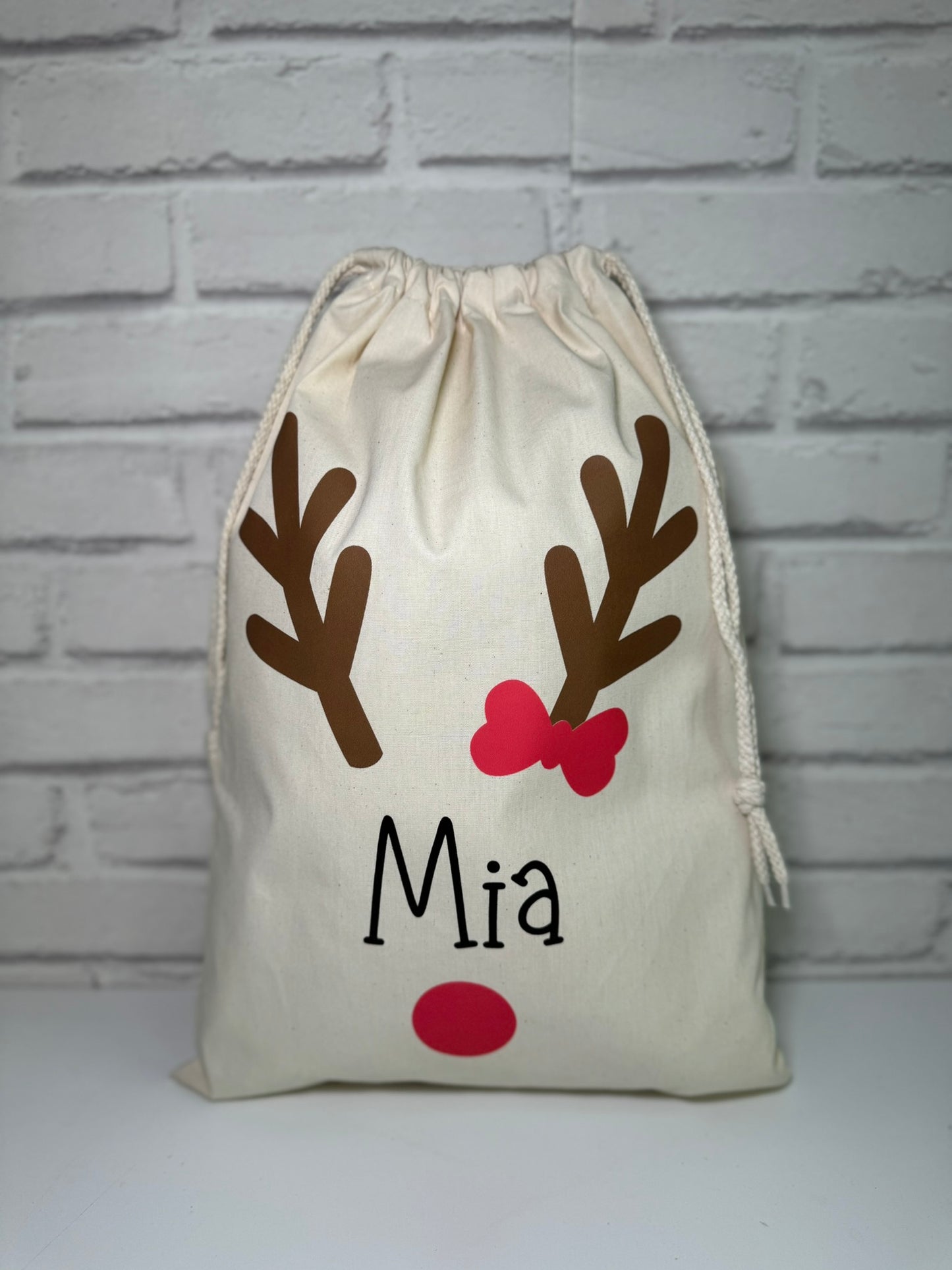 Personalised Christmas Gift Bags / Sacks - Reindeer Name