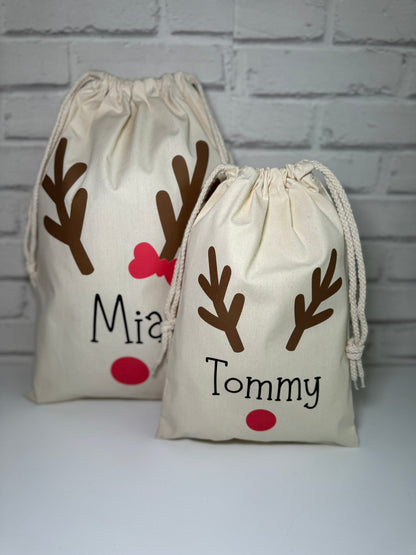 Personalised Christmas Gift Bags / Sacks - Reindeer Name