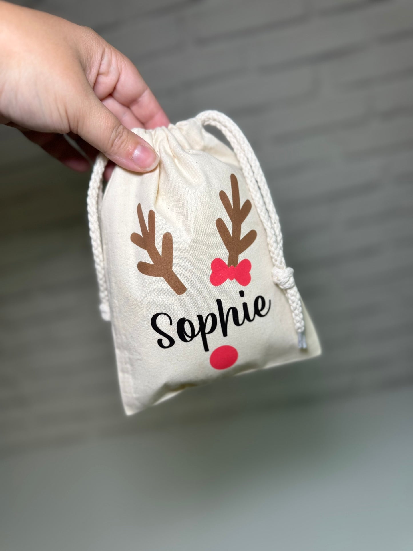 Personalised Christmas Gift Bags / Sacks - Reindeer Name