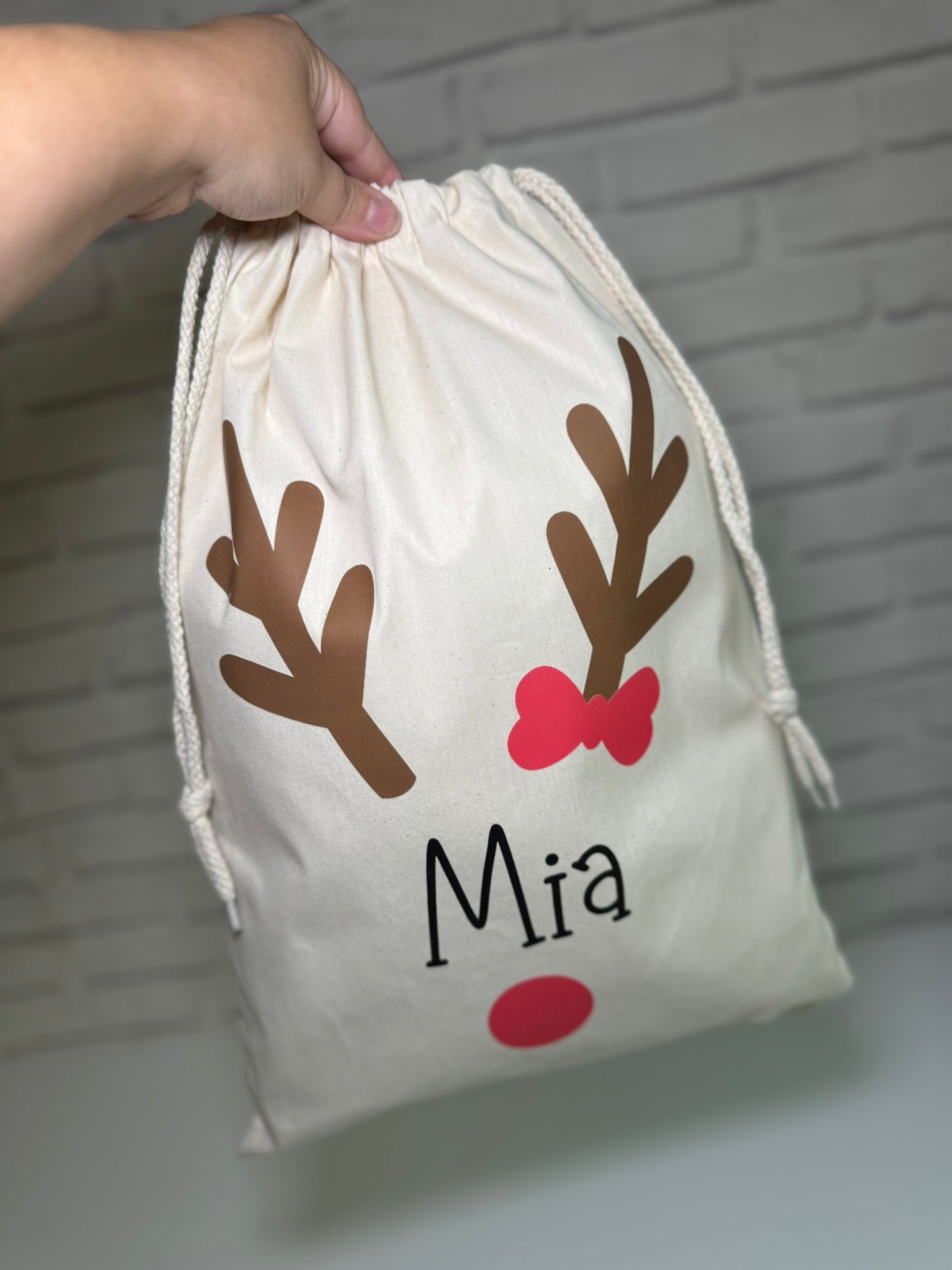 Personalised Christmas Gift Bags / Sacks - Reindeer Name