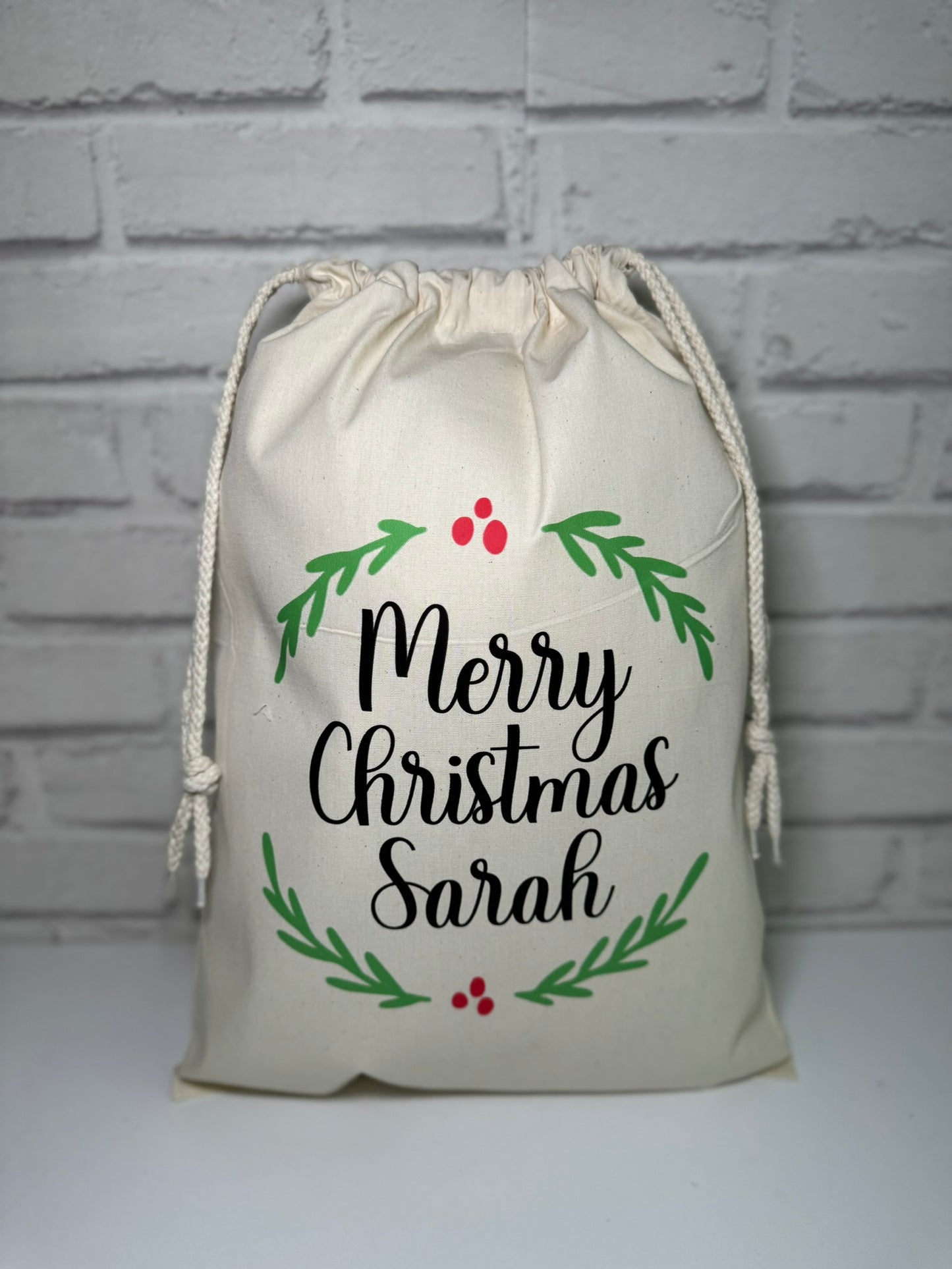 Personalised Christmas Gift Bags / Sacks - Holly