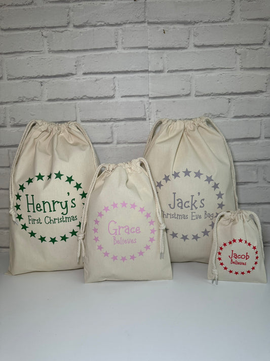 Personalised Christmas Gift Bags / Sacks -Star Name