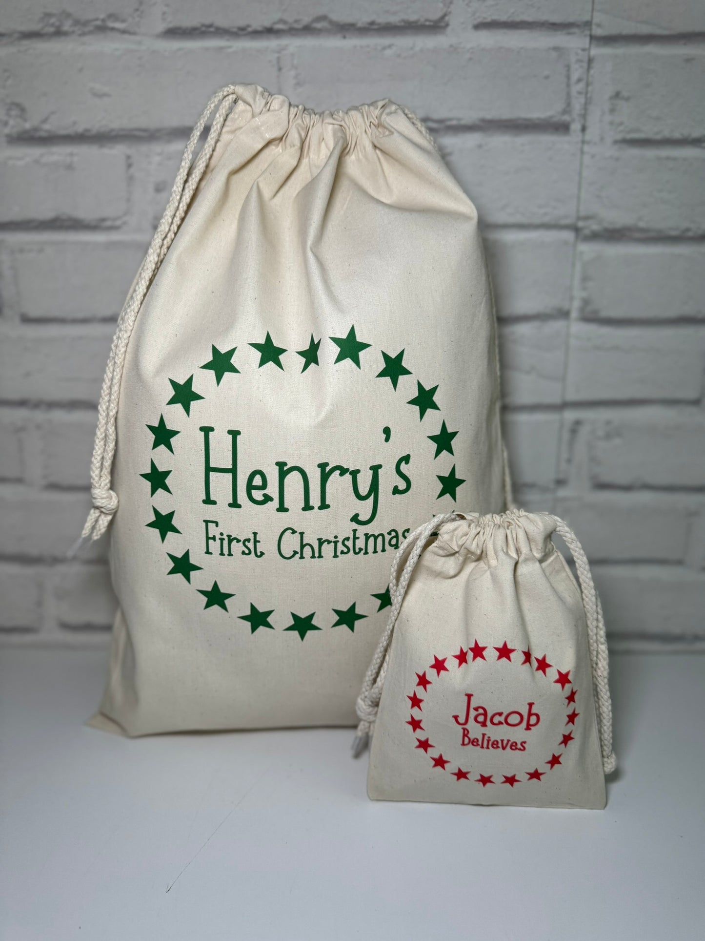 Personalised Christmas Gift Bags / Sacks -Star Name