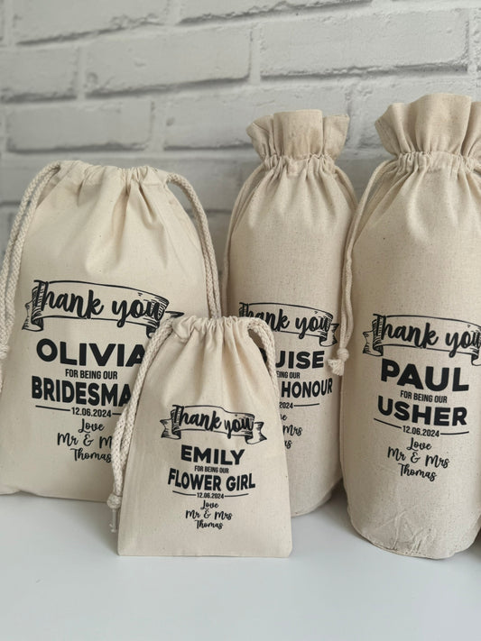 Personalised Thank You Wedding Bottle Bags & Gift Bags | Bride & Groom Gifts