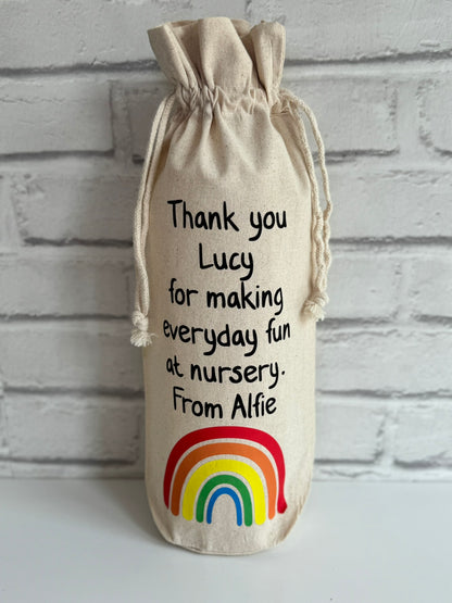 Personalised Thank You Teacher Rainbow Bottle Gift Bags | End of Term of Gift