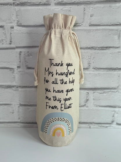 Personalised Thank You Teacher Rainbow Bottle Gift Bags | End of Term of Gift