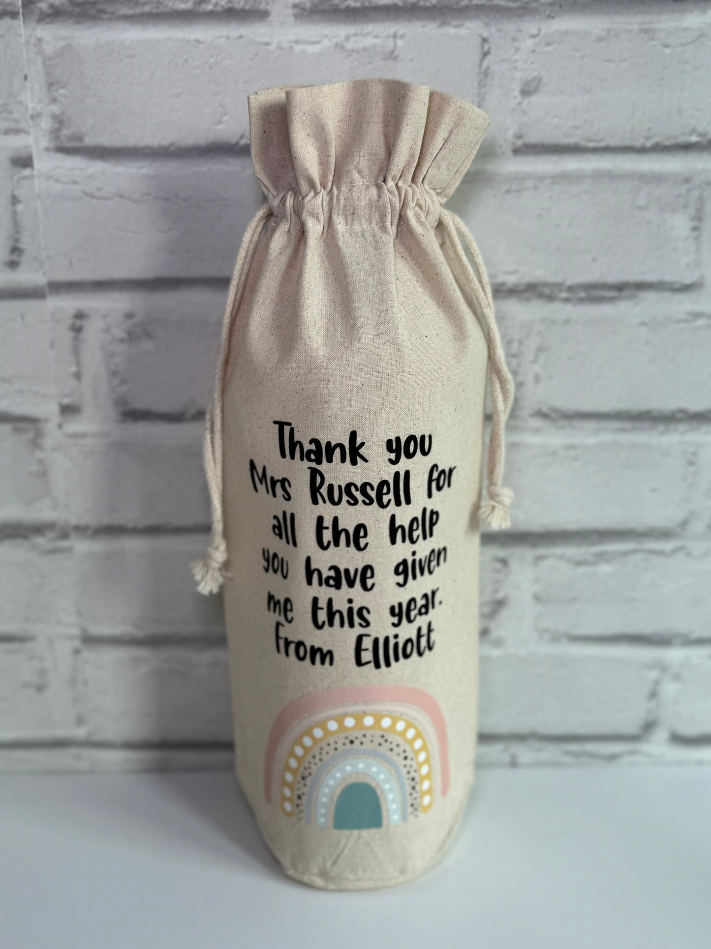 Personalised Thank You Teacher Rainbow Bottle Gift Bags | End of Term of Gift