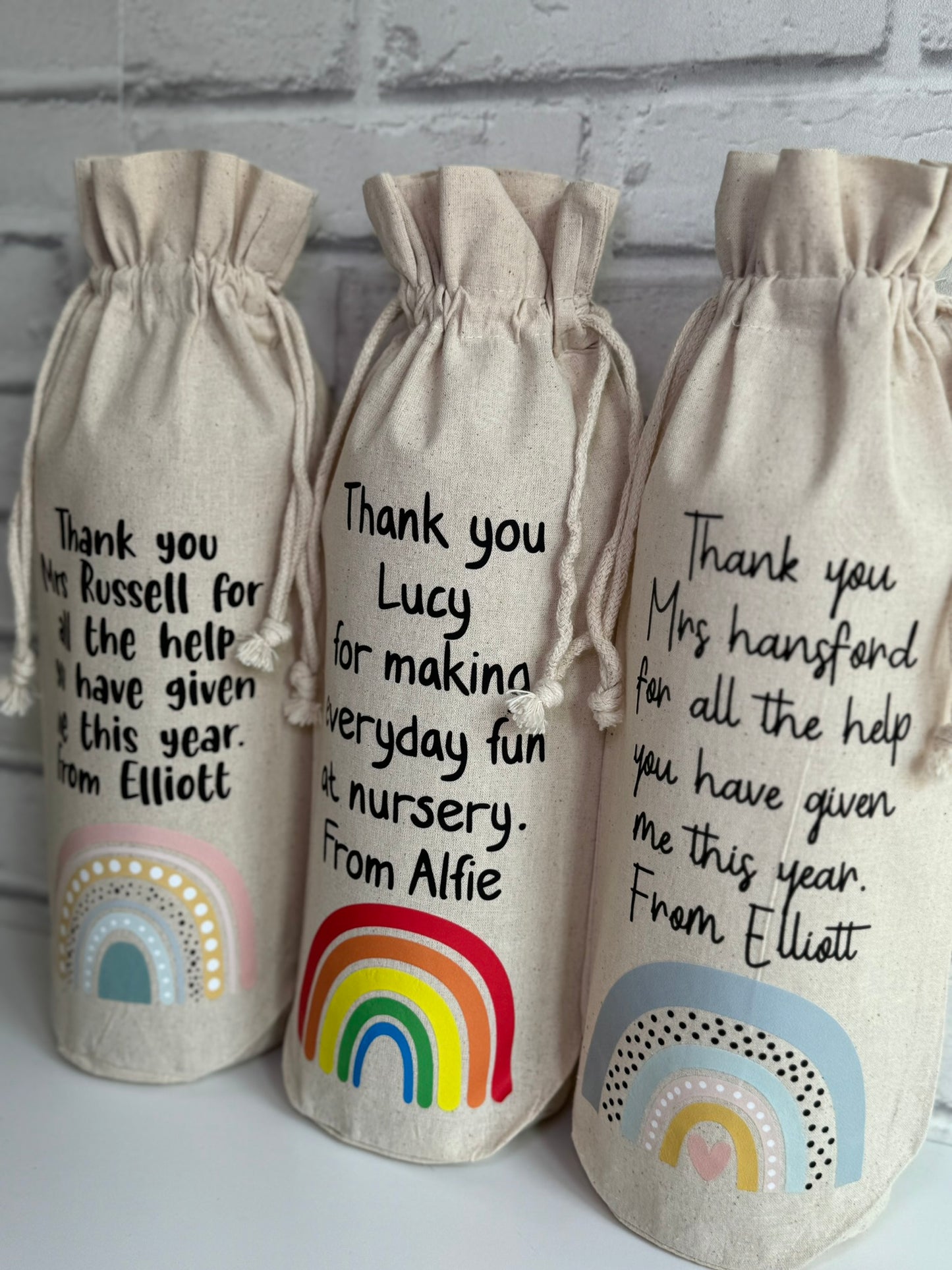 Personalised Thank You Teacher Rainbow Bottle Gift Bags | End of Term of Gift