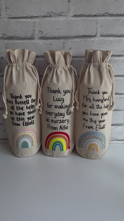 Personalised Thank You Teacher Rainbow Bottle Gift Bags | End of Term of Gift